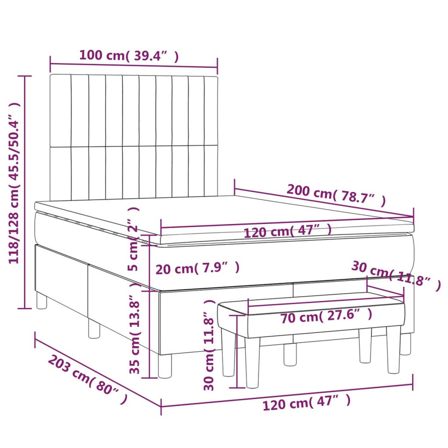 vidaXL Boxspringbett mit Matratze Hybrid-Design in Taupe, B/T: 120 x 200 cm - Bild 3