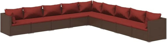 vidaXL 9-tlg. Garten-Lounge-Set aus Poly-Rattan mit Kissen in Braun und Rot - Bild 1