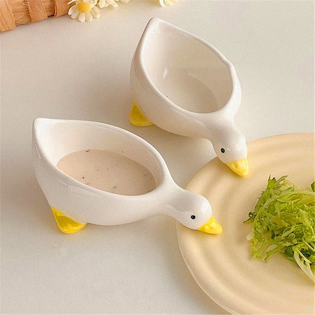 Weiße Keramik-Gewürzschale in Enten-Design als niedliches Salatschälchen und Dip-Bowl - Bild 1