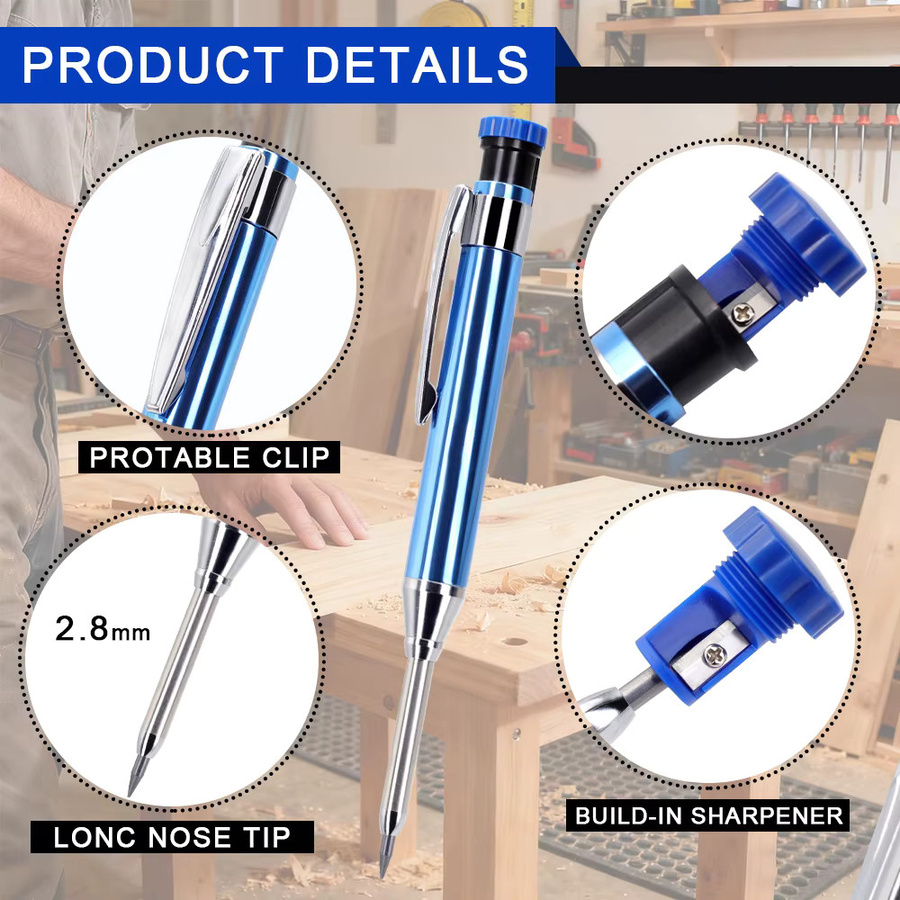 JOMPENS Professioneller Metall-Langkopf-Zimmermannsbleistift in Schwarz mit Graphitminen für Schreiner-Markierungen und technische Zeichnungen - Bild 5
