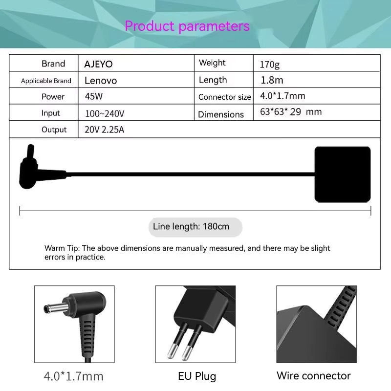 Lenovo Laptop AC Adapter Ladegerät in Schwarz, 20V 2.4A 45W für Ideapad 710s-13ikb, 110-15acl, 330-14ast, 320-15ast, 510s-14ikb und E41-10 - Bild 2