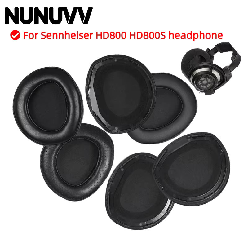 NUNUVV Weiche Schaum Ohrpolster aus Proteinleder und Schaffell für Sennheiser HD800 und HD800S in Schwarz - Bild 2