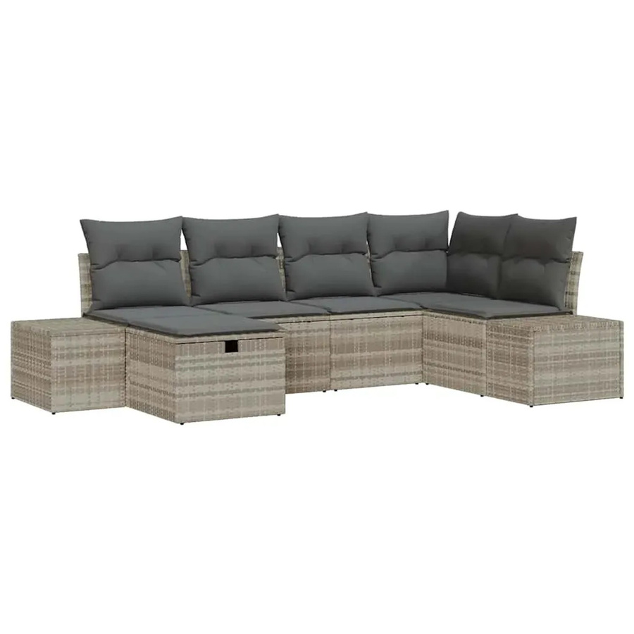 vidaXL 6-teiliges Garten-Sofa-Set aus Polyrattan in Hellgrau mit Kissen und Ottoman für Garten, Balkon oder Terrasse - Bild 2