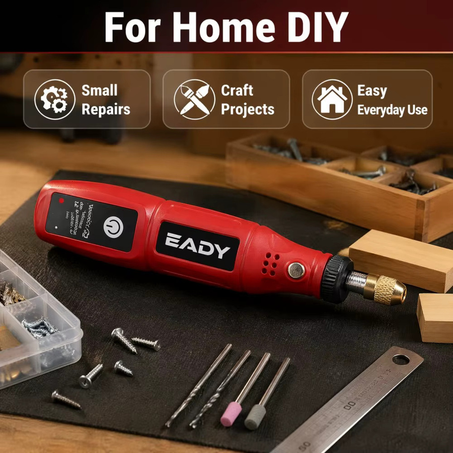 EADY USB-Mini-Rotationswerkzeug in Rot – Kabelloser Gravurstift für Schmuck, Holz, Metall und Glas – Wiederaufladbar für DIY-Schnitzereien und Polieren - Bild 4