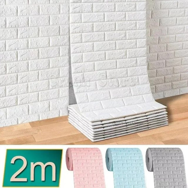 Selbstklebende 3D Ziegel Wand Tapete in Weiß, Wasserdicht, B: 70 cm, L: 2 m - Bild 1