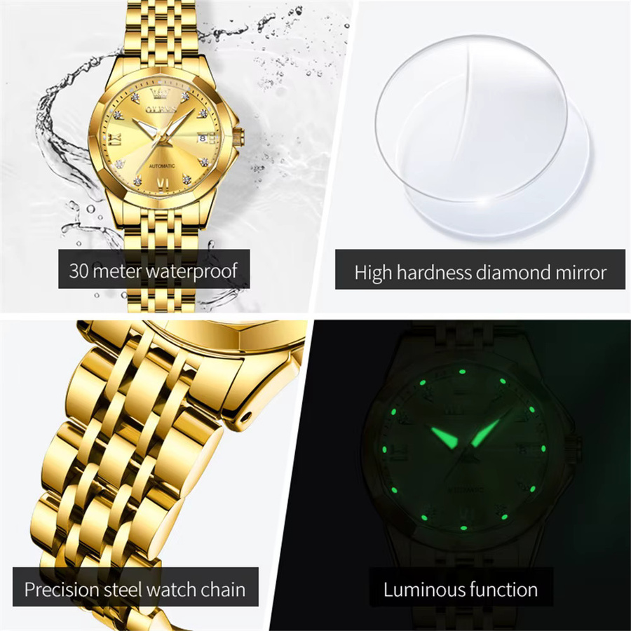 OLEVS Armbanduhr Automatik, Edelstahl, Gold, Diamant, Damen - Bild 4