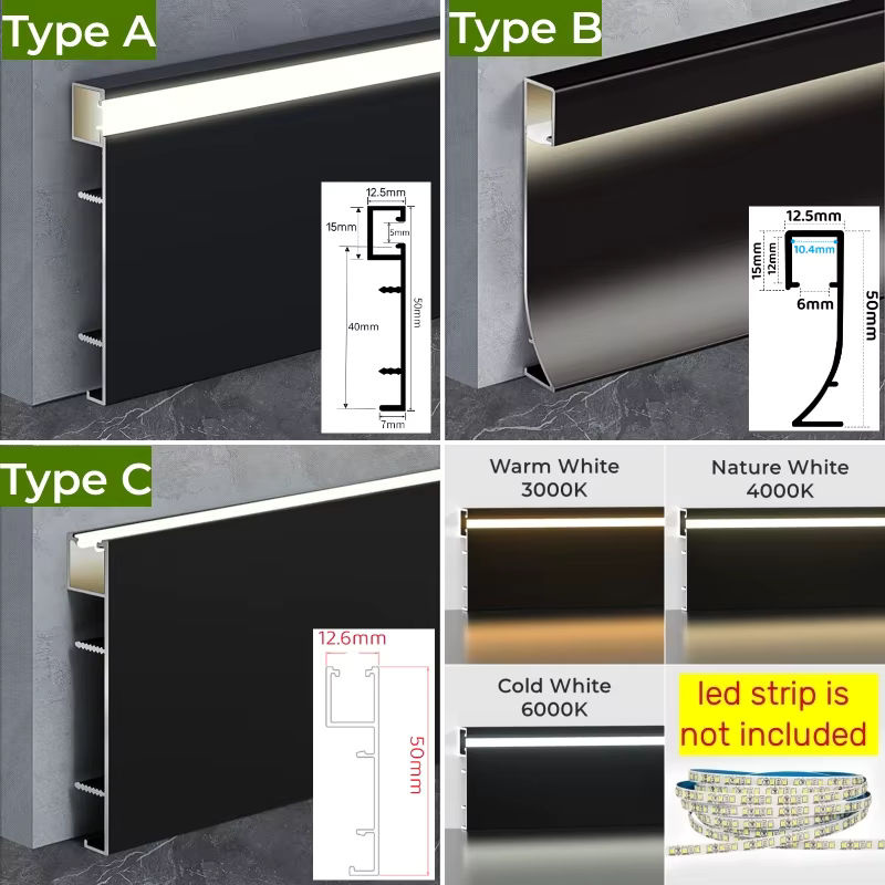 Khelse LED Aluminium Sockelleiste Silber zur Einbau-Hintergrundbeleuchtung als Eck-Profil - Bild 3