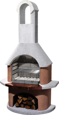 Buschbeck Gartengrillkamin Toscana in Weiss und Terracotta mit Kupferblende und Holzfach