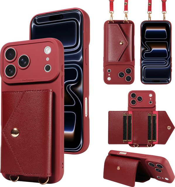 Stoßfeste Kunstleder-Handyhülle mit Lanyard-Halterung für Samsung Galaxy A56 A55 A54 A53 A36 A33 A26 A15 A13 in Schwarz und Rot - Bild 1