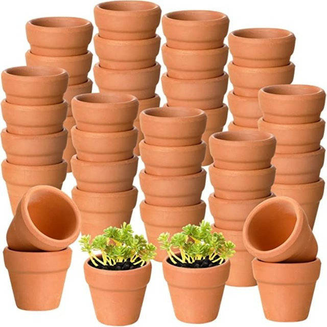 100 Stück Mini-Terrakotta-Töpfe mit Drainage Löchern in Braun für Garten und Haus, Durchmesser: 3,3 cm - Bild 1