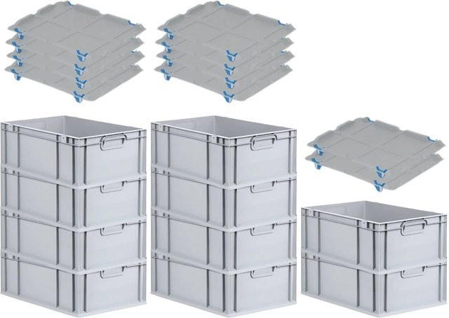 PROREGAL SparSet 10x Eurobox NextGen Grip mit Auflagedeckel und blauen Schiebeschnappverschlüssen, Grau, H: 22 cm, B: 40 cm, T: 60 cm - Bild 1