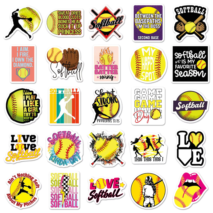 50 Stück Softball-Sportaufkleber wasserfest als kreative Graffiti-DIY-Dekoration für Handyhüllen, Sammelalben und Gepäck in Multicolour - Bild 2