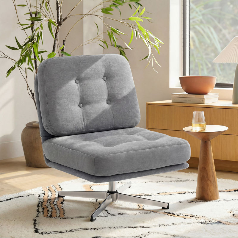 HOMCOM Loungesessel 360 Grad drehbar in Hellgrau mit Chenille-Optik und Metallbeinen - Bild 2