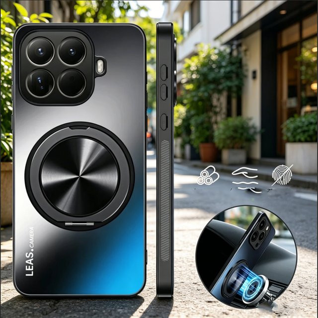 Magnetische Handyhülle mit Ringständer und Kameraschutz für Xiaomi 17 Max und Xiaomi 17T Pro in Schwarz Matt - Bild 1