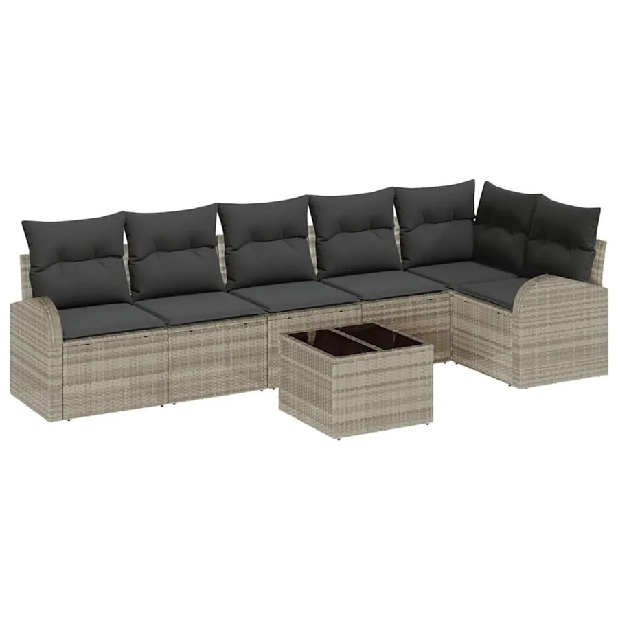 7-tlg. vidaXL Garten-Sofa-Set aus Poly-Rattan in Hellgrau mit Kissen und modernem L-Shape Design - Bild 2