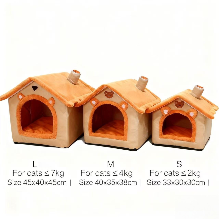 Okhaowu Ganzjahres-Hundehaus-Stilbett aus Korallen-Fleece für kleine Hunde und Katzen, abnehmbarer und waschbarer Bezug, Farben: Gelb, Beige, Koralle - Bild 2