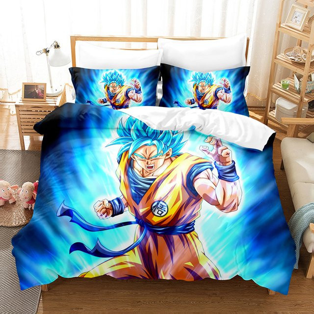 Bandai Dragon Ball Super Goku Bettwäsche-Set 3-teilig mit Super Saiyan 4 und Blue Hair Motiv in Blau und Lila - Bild 1