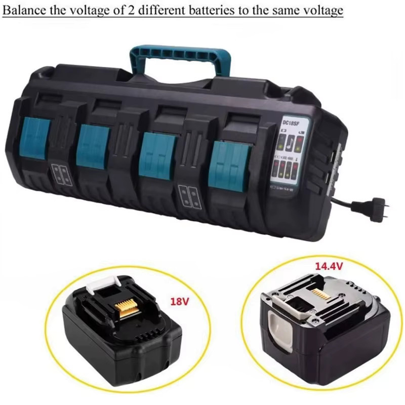 Makita DC18RF 4-Port Akkuladegerät für Lithium-Ionen Akkus, kompatibel mit 14,4V-18V Batterien wie DC8RA, DC18RC, BL1830 und BL1430, Schwarz - Bild 3
