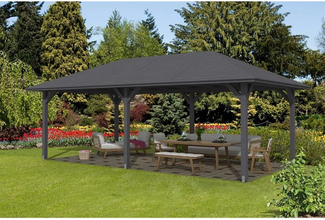 Skan Holz Pavillon Orleans 2 aus Fichten-Leimholz in Grau, B/T/H: 359 x 706 x 439 cm - Bild 1