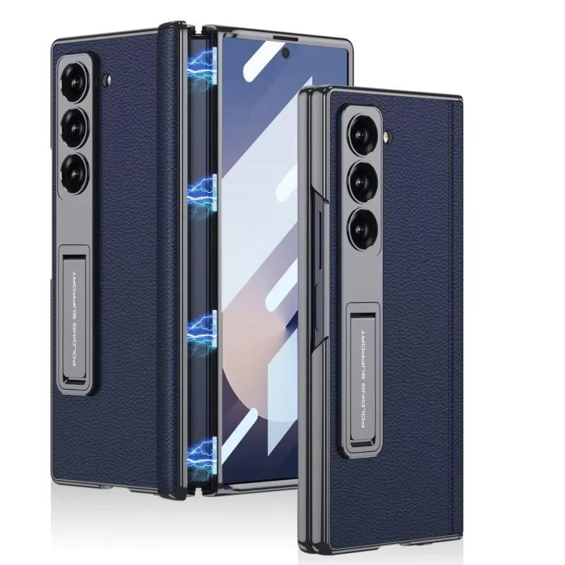 Luxuriöse Business Leder-Handyhülle mit magnetischem Scharnier und Glas-Displayschutz für Samsung Galaxy Z Fold 7 und Z Fold 6 in Blau - Bild 6