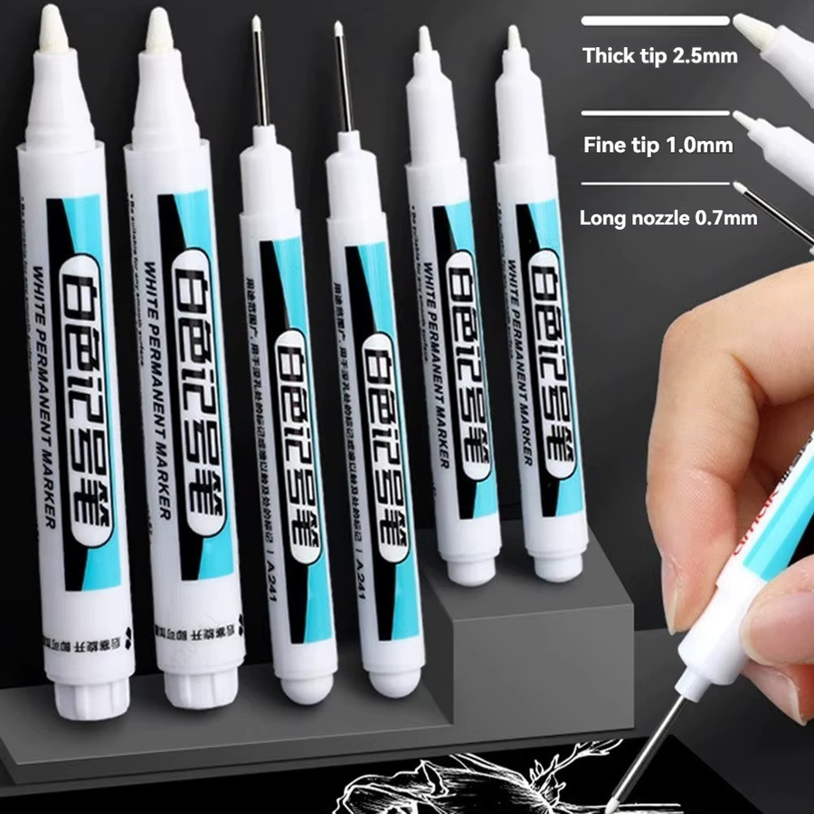 Hopk Permanentmarker-Set in Weiß für Kunststoff, Leder, Glas, Stein und Metall mit Strichstärken von 0,7 mm und 1,0 mm - Bild 3