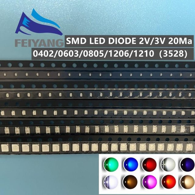 SAMIROB SMD-LED Set mit 100 Stück in Weiß und Multicolour für 0402 0603 0805 1206 1210 3528 Gehäusegrößen - Bild 1