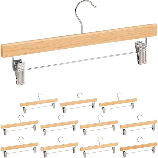 Relaxdays Hosenbügel 12er Set aus Holz in Braun mit Clips und drehbarem Haken, rutschfest, B/T/H: 35,5 x 16 x 2,5 cm - Bild 1