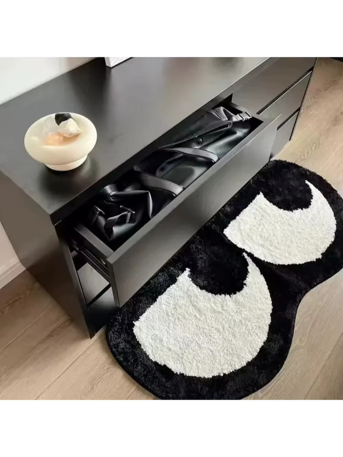 VIKAMA Cartoon-Teppich mit niedlichen Augen in Schwarz, weicher Kaschmir-Imitat Bodenbelag für Schlafzimmer und Wohnzimmer - Bild 4