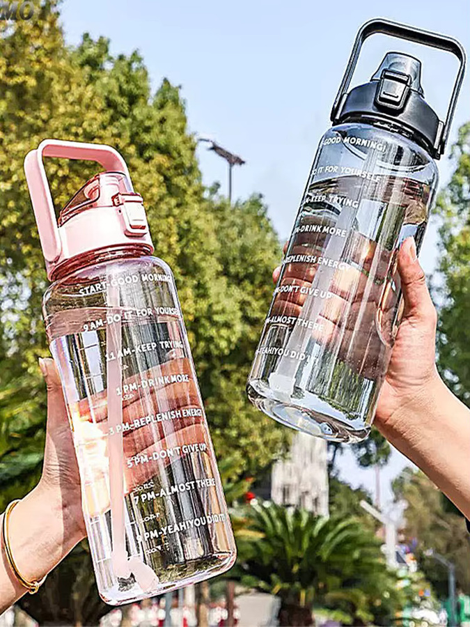 IEFMO Sport-Wasserflasche mit Strohhalm und Griff, 2000 ml, auslaufsicher und bruchsicher - Bild 7