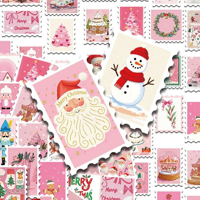 50 Stück Rosa Weihnachten Aufkleber für DIY Dekoration von Laptop, Telefon und Sammelalben - Bild 1