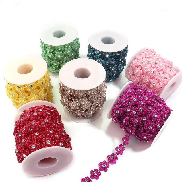 Kunststoff Kette, Imitation Perle, Blume, Strass, Unisex - Bild 1