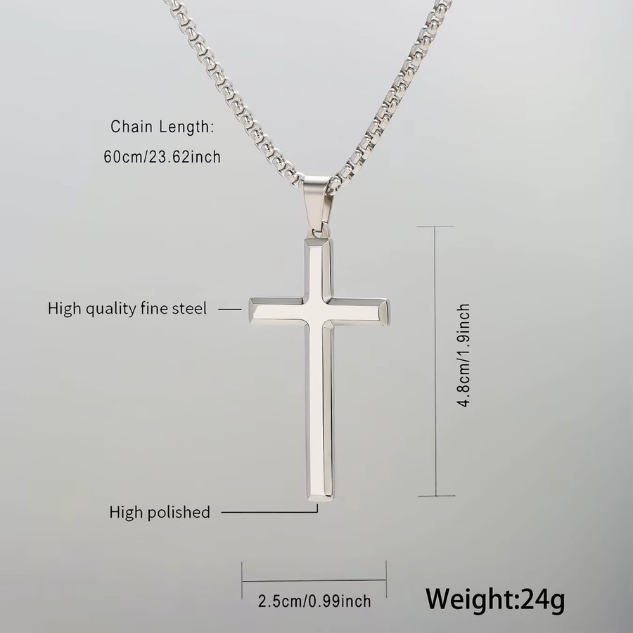 INGCHAU Halskette, Edelstahl, Silber, Herren, Jesus Kreuz - Bild 3