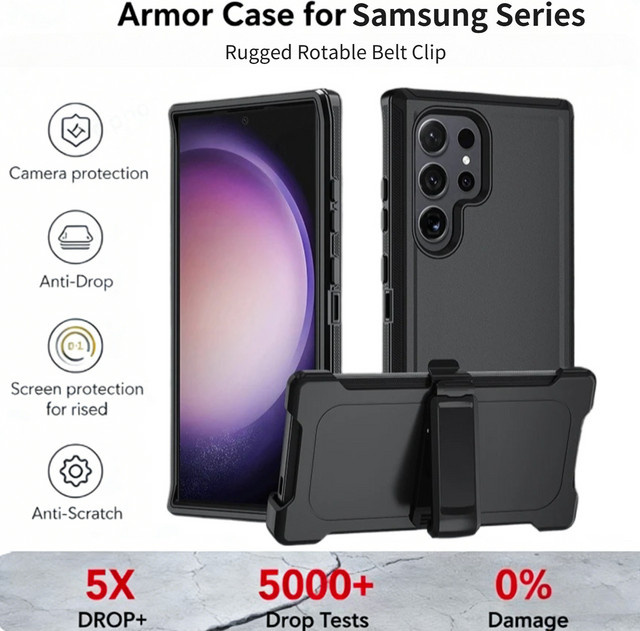 Robuste Hybrid-Schutzhülle Ott-Box für Samsung Galaxy S26 Ultra S25 S24 S23 Plus mit Gürtelclip, Schwarz - Bild 1