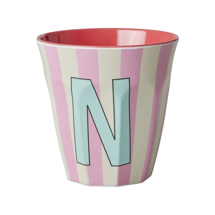 Rice Melamin Becher Buchstabe N mit Streifen in Pink, 250ml - Bild 1