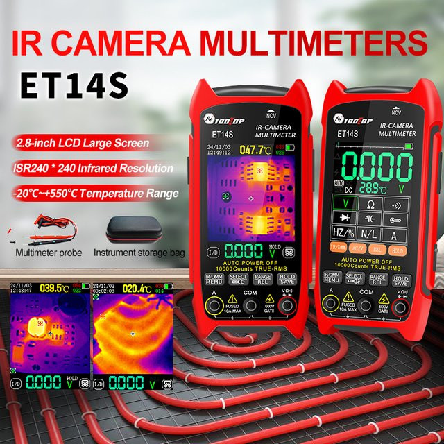 TOOLTOP ET14S IR-Kamera-Multimeter mit Wärmebildkamera ISR 240 x 240, Amperemeter und Voltmeter in Rot - Bild 1