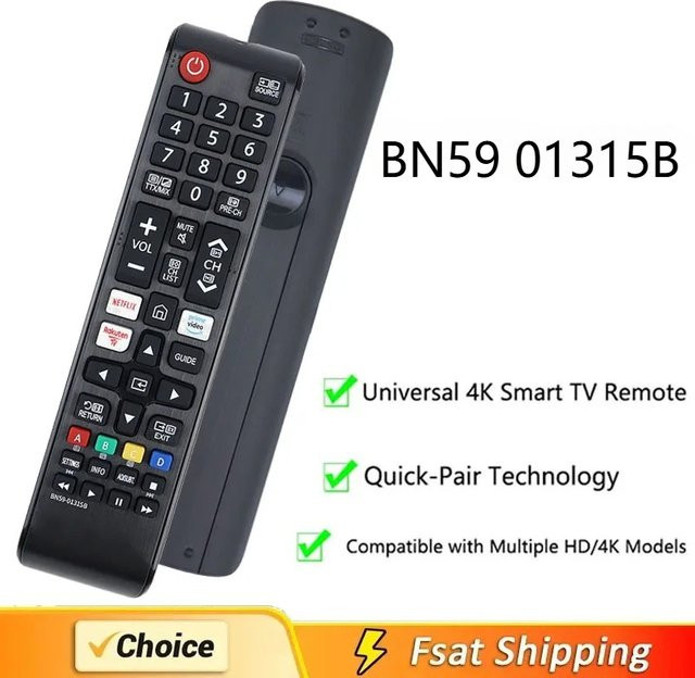 Samsung Fernbedienung BN59 01315B in Schwarz, kompatibel mit UE43RU7100, UE49RU7100, UE50RU7100, UE55RU7100, UE75RU7100, UE43RU7105 und UE43RU7 - Bild 1