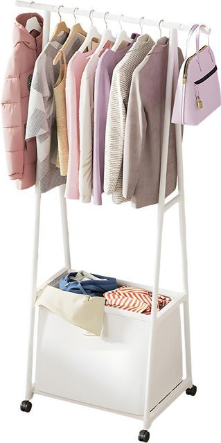 Artleeh Kleiderständer mit Aufbewahrungstasche und Rollen, 2-in-1 Kleider-Organizer aus Metall, Weiß - Bild 1