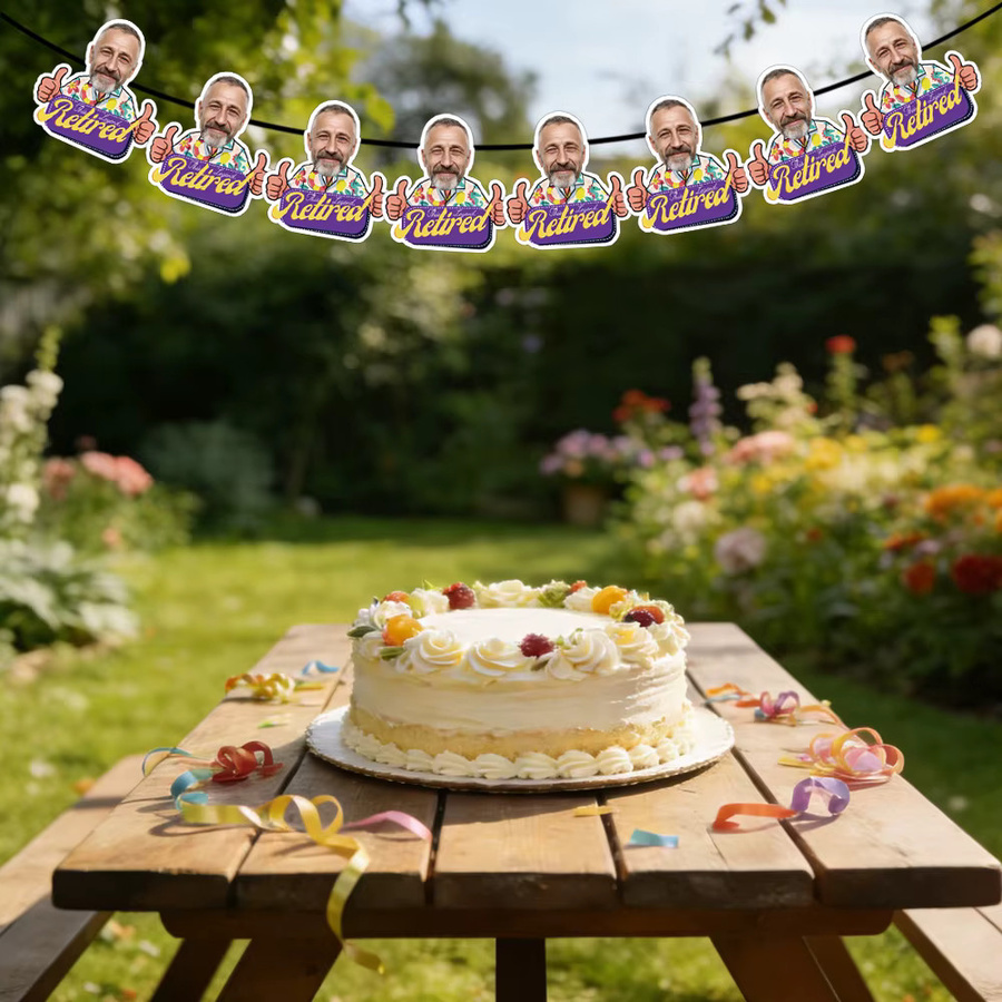 WEIGAO Personalisierte Foto-Wimpelkette für die Ruhestandsfeier, Bunte Party-Dekoration mit individuellem Design - Bild 2