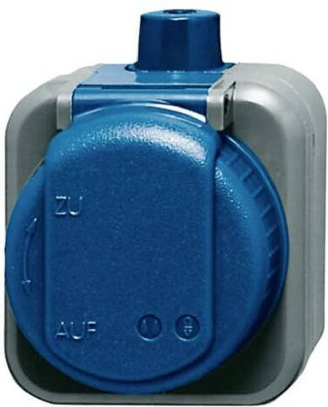 Busch-Jaeger Schutzkontakt-Steckdose IP66 Aufputzmontage Schwarz und Blau - Bild 2