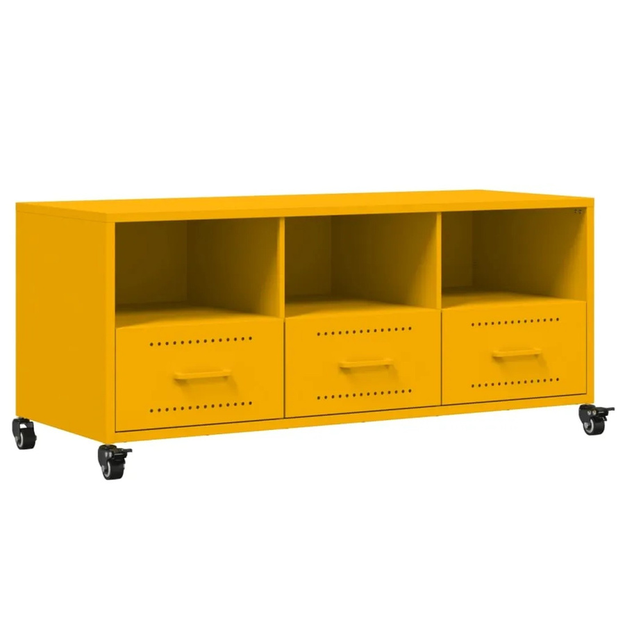 vidaXL TV-Schrank aus Metall in Gelb im Industrial-Design, B/T/H: 100,5 x 39 x 43,5 cm - Bild 2