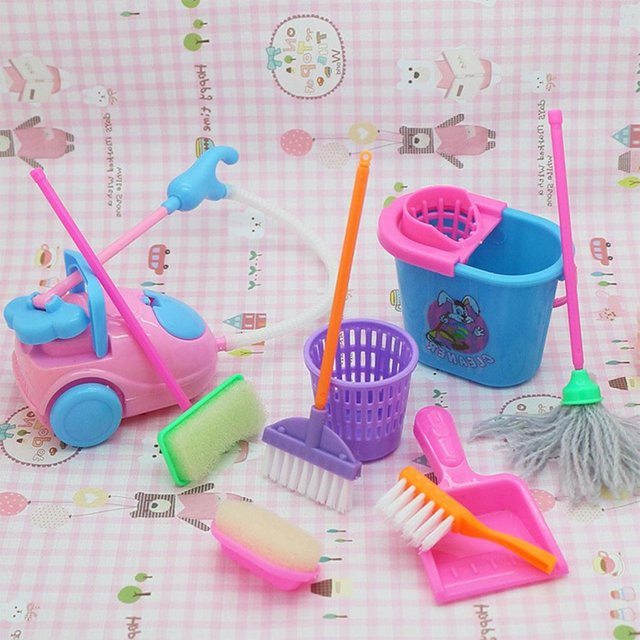JMNetwork Puppenhaus Zubehör, Miniatur Haus Reinigung Werkzeug, 9-teiliges Set, pink - Bild 1