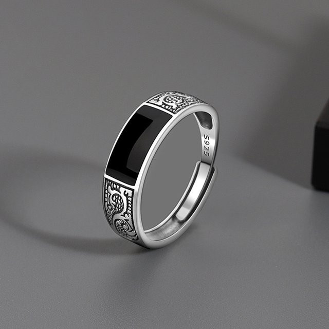 BFCLUB Ring 925 Silber, schwarzer Stein, Unisex - Bild 1