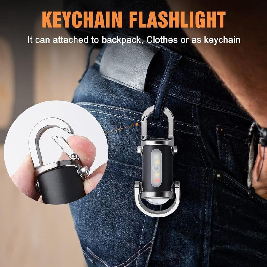 YJMP Super Lighting COB LED Mini Schlüsselanhänger Taschenlampe, USB wiederaufladbar, Schwarz - Bild 12