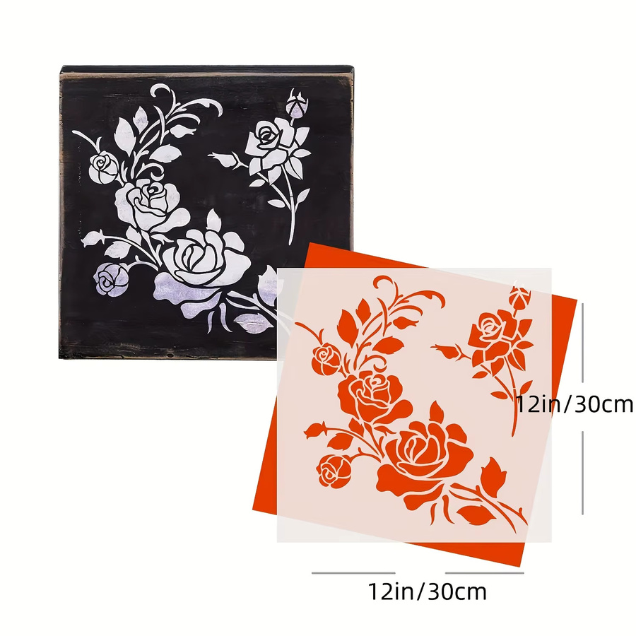 Wiederverwendbare Rosen-PET-Schablone mit Blumenmuster für DIY-Wandkunst und Möbelmalerei aus Kunststoff - Bild 2