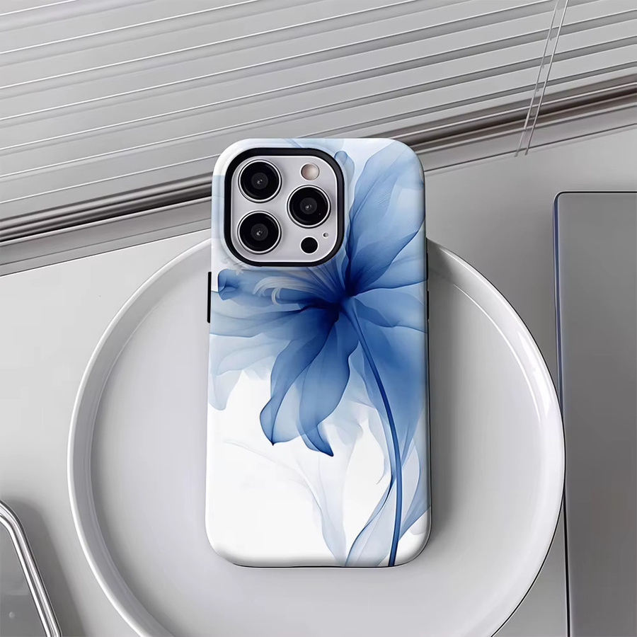 Handyhülle mit durchscheinender blauer Blüte für Apple iPhone 11 bis iPhone 17 Pro Max Plus mit doppelschichtiger Rückseite in Blau - Bild 4