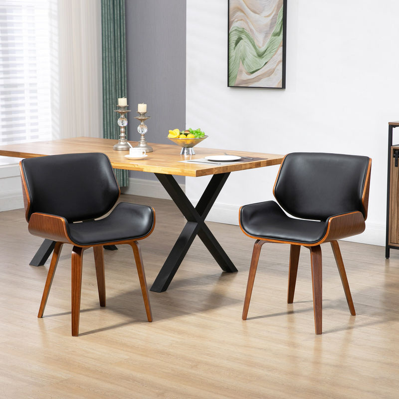 Aosom HOMCOM Esszimmerstühle 2er Set Vintage Polsterstühle aus Kunstleder mit Holzbeinen in Schwarz - Bild 2