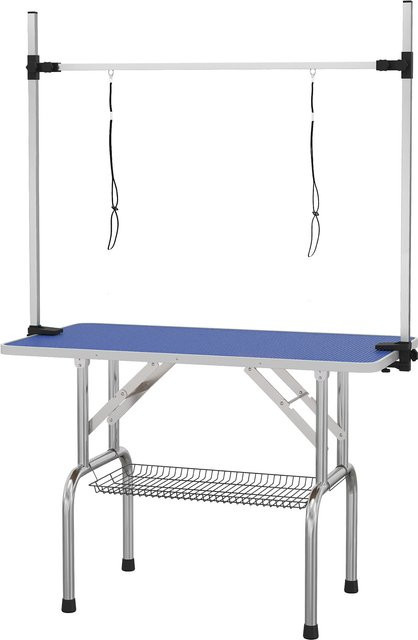 PawHut Pflegetisch für Hunde mit höhenverstellbarer Platte und klappbarem Unterkorb aus Edelstahl, blau, B: 107 cm, T: 60 cm, H: 170 cm - Bild 1