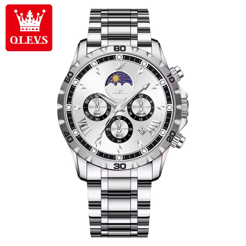OLEVS Armbanduhr, Chronograph, Quarz, Edelstahl, Schwarz, Herren - Bild 7