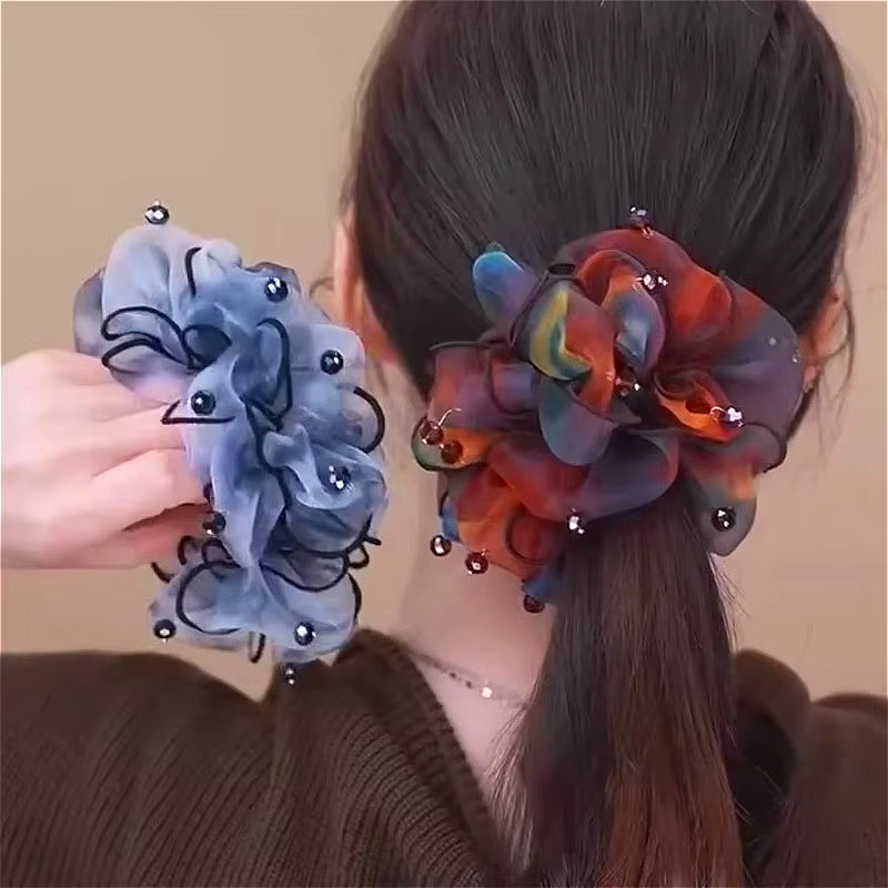 FENGCHE Scrunchie aus Organza mit Kristall, Lila, Damen - Bild 1