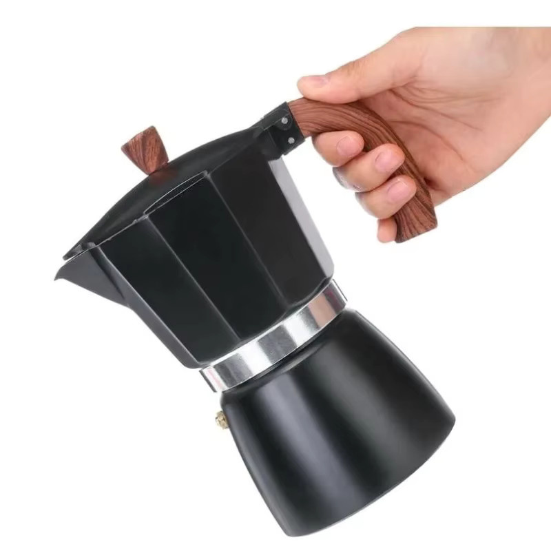 JUSTINLAU Moka Topf für Espresso und Kaffee in Schwarz mit Holzgriff - Bild 3